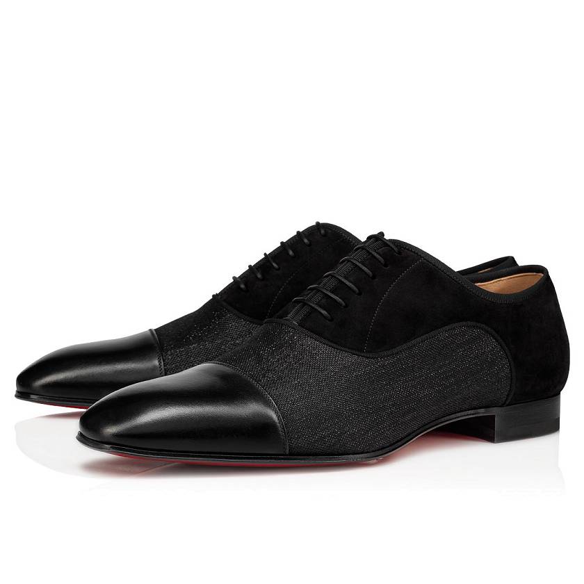Men's Christian Louboutin Greggo Canvas Lurex Dress Shoes - Black [4280-576]